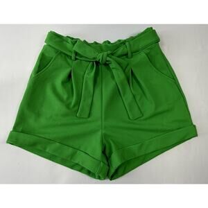 Haute Monde High Waisted Paperbag Shorts Womens Green Tie Belted Cuffed - Medium